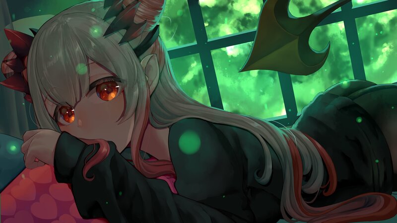 Silver-haired Anime Girl — Green, Dramatic