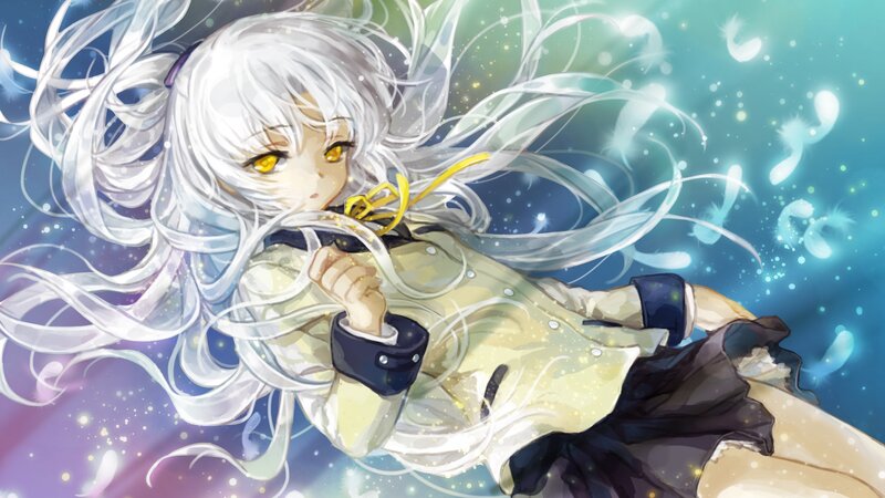 silver-haired anime girl in flight
