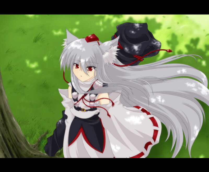 silver-haired anime girl in forest