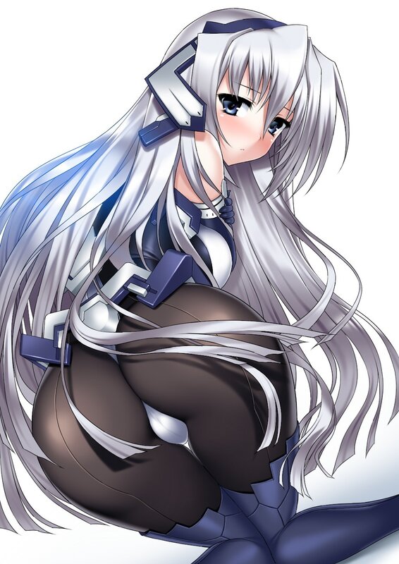 silver-haired anime girl in futuristic armor