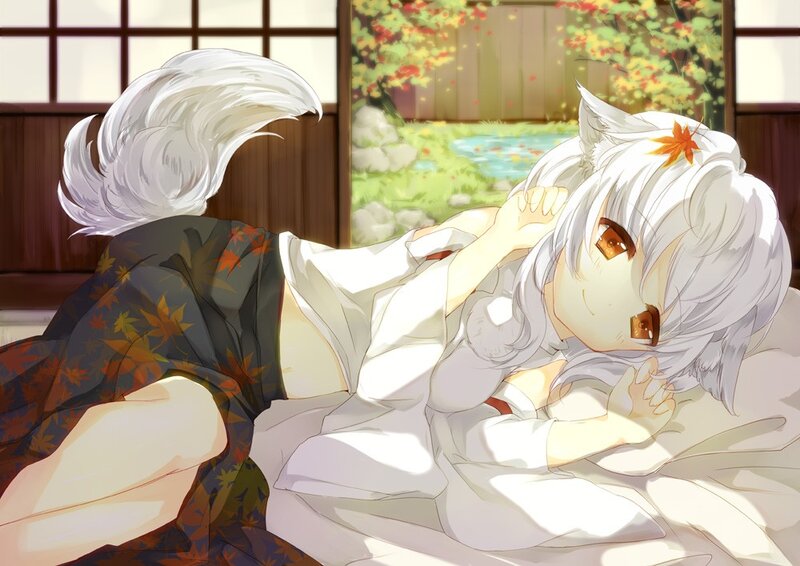 silver-haired anime girl in kimono