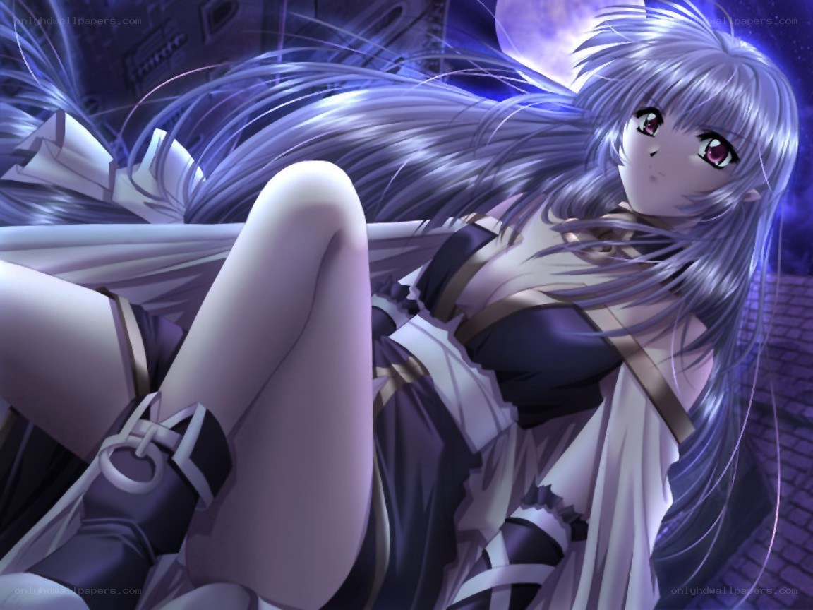 silver-haired anime girl in moonlight