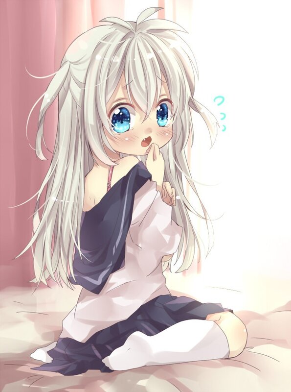 silver-haired anime girl in pajamas