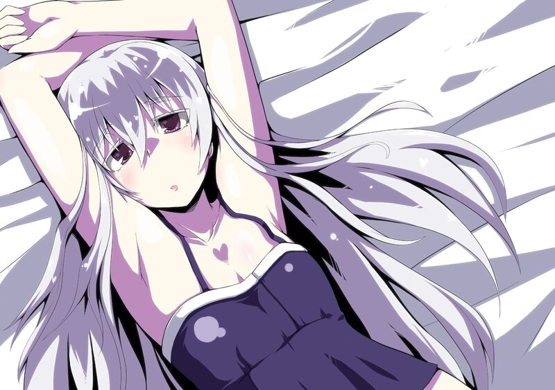 silver-haired anime girl in purple dress