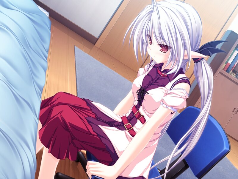 silver-haired anime girl in room
