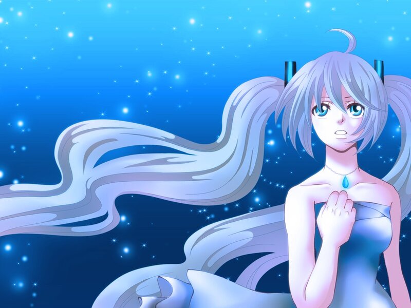 silver-haired anime girl in starry sky