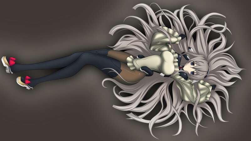 silver-haired anime girl lying down