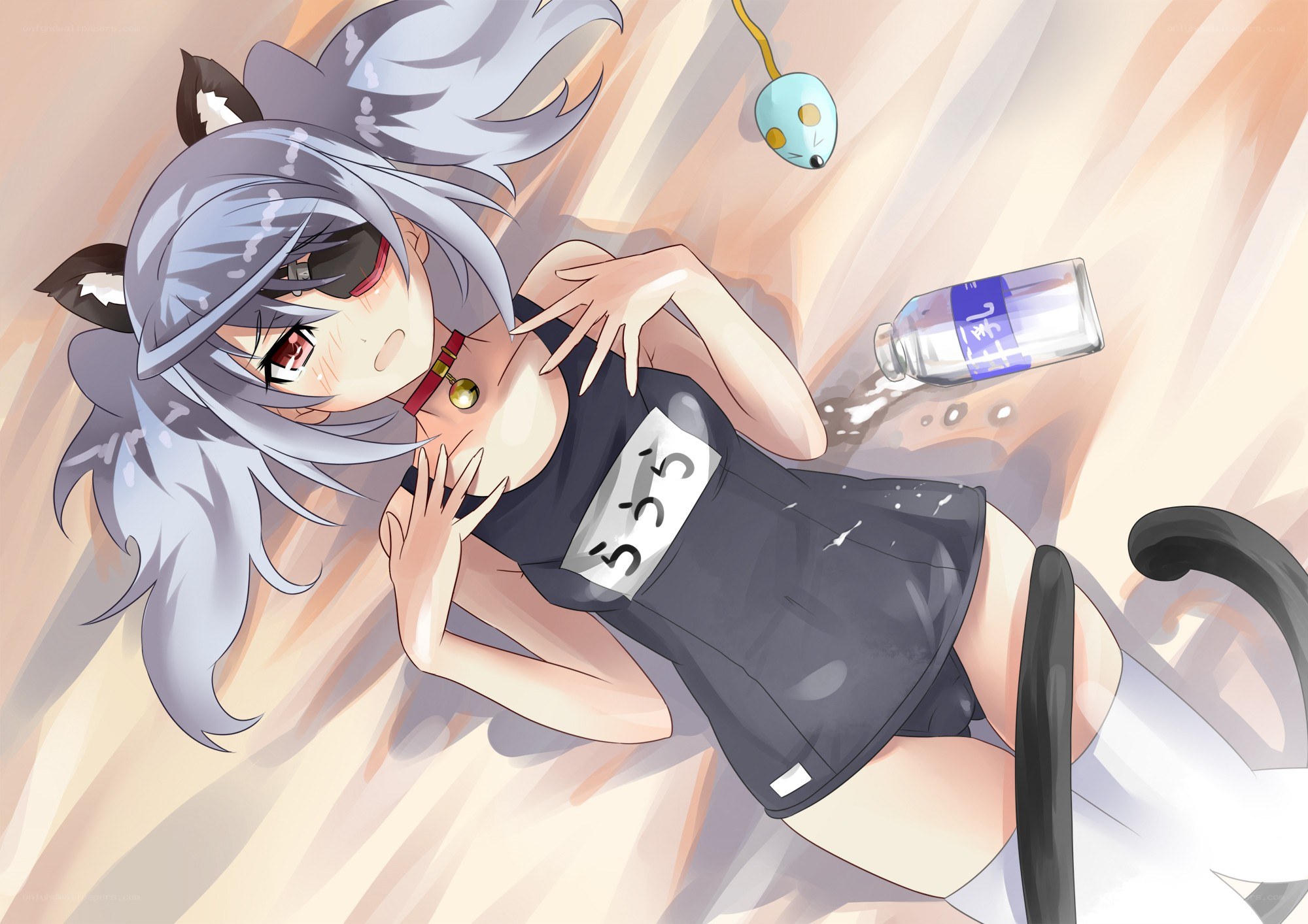 silver-haired anime girl lying down