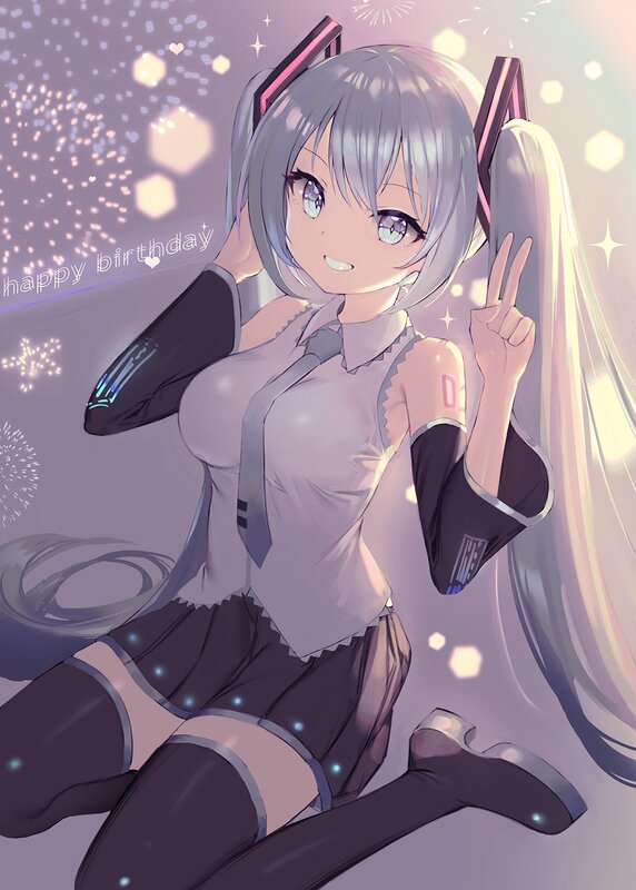 Silver-haired Anime Girl — Purple, Celebratory