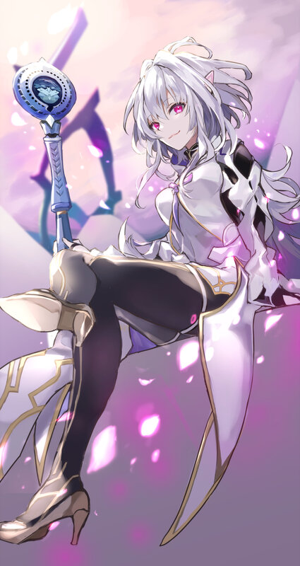 Silver-haired Anime Girl — Purple, Dramatic, Digital Art