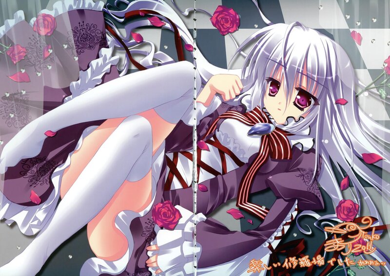 Silver-haired Anime Girl — Purple, Dramatic, Roses