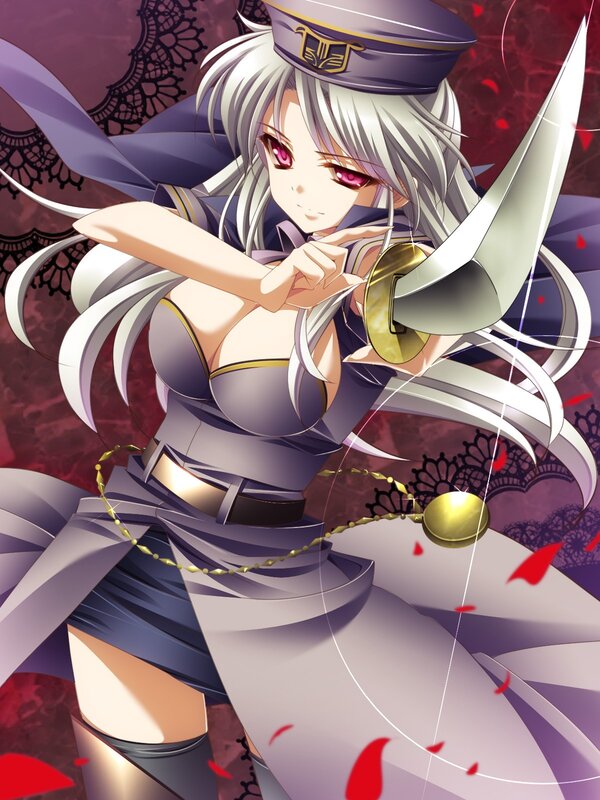 Silver-haired Anime Girl — Purple, Dramatic, Sword, Hat