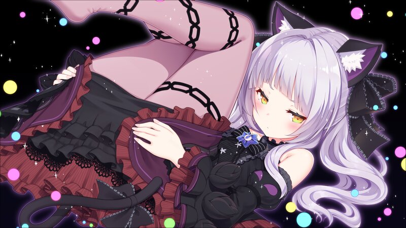 Silver-haired Anime Girl — Purple, Dreamy, Night, Cat Ears