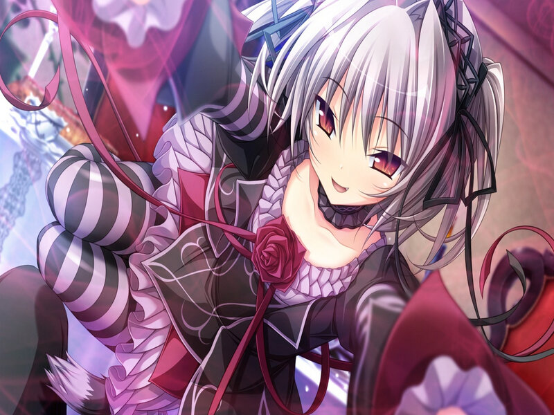 Silver-haired Anime Girl — Purple, Playful, Rose