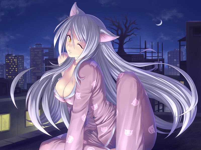Silver-haired Anime Girl — Purple, Serene