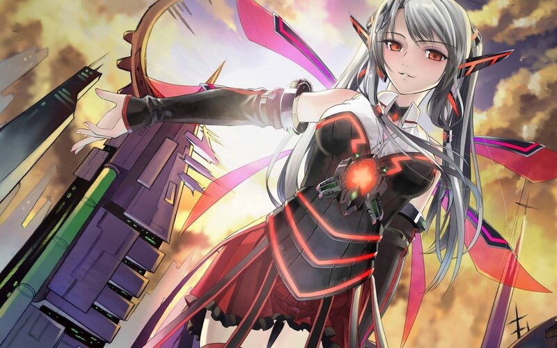 Silver-haired Anime Girl — Red, Dramatic, Sunset