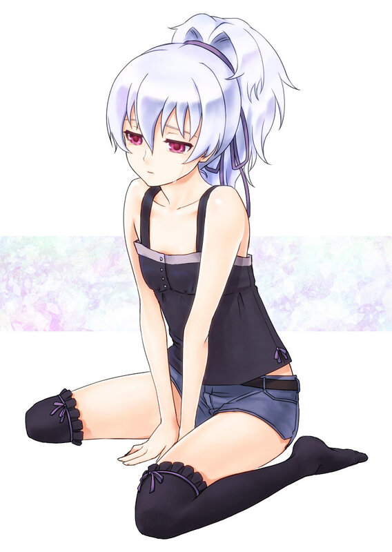 silver-haired anime girl sitting