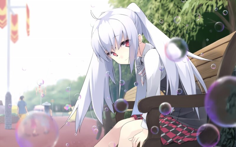 Silver-haired Anime Girl — White, Calm, Afternoon, Bubbles