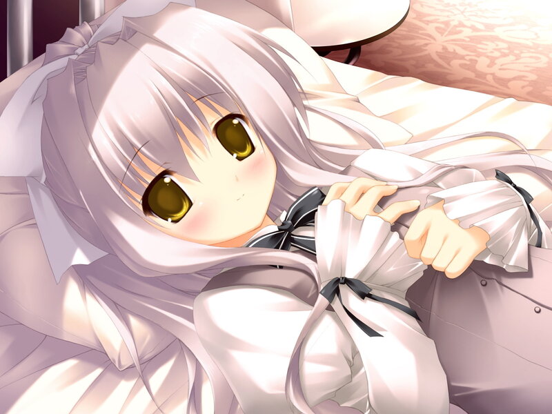 Silver-haired Anime Girl — White, Calm, Bed