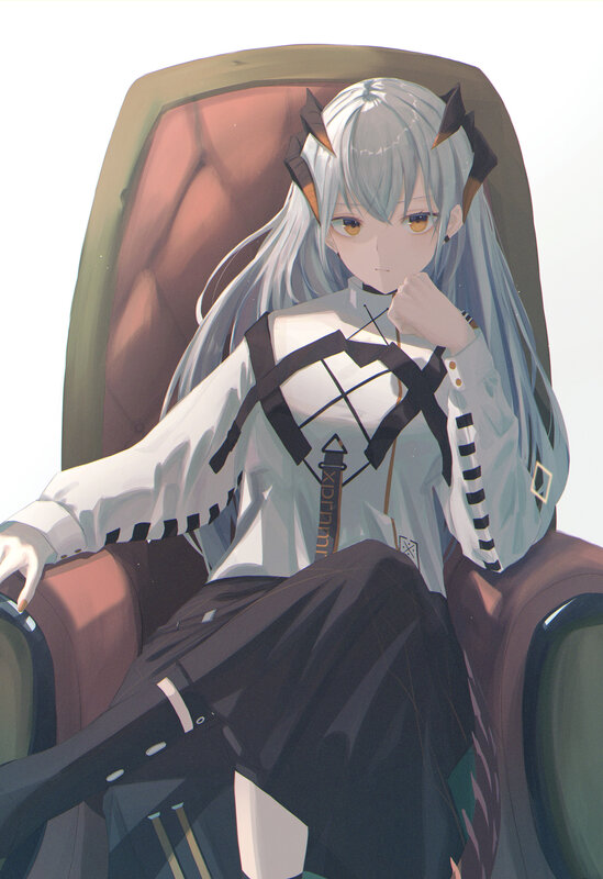 Silver-haired Anime Girl — White, Calm, Digital Art, Chair