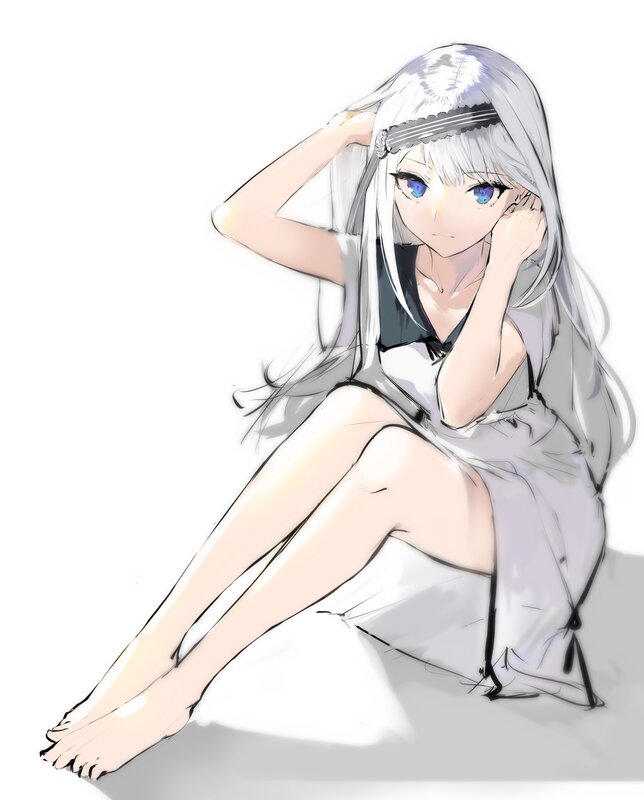 Silver-haired Anime Girl — White, Calm, Digital Art, Long Hair