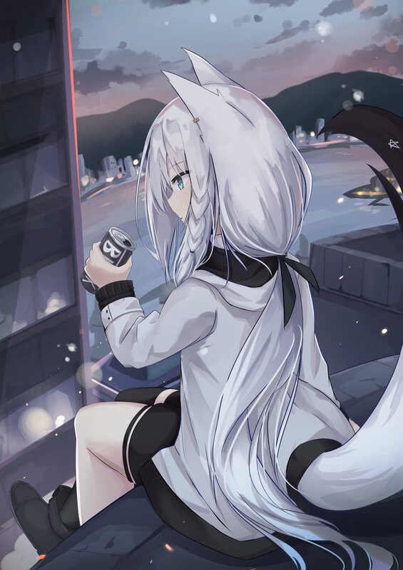 Silver-haired Anime Girl — White, Calm, Sunset