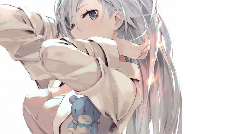 Silver-haired Anime Girl — White, Calm, Teddy Bear