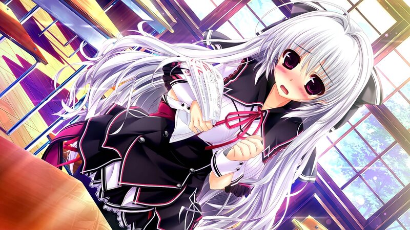 Silver-haired Anime Girl — White, Dramatic, Afternoon, School Uniform