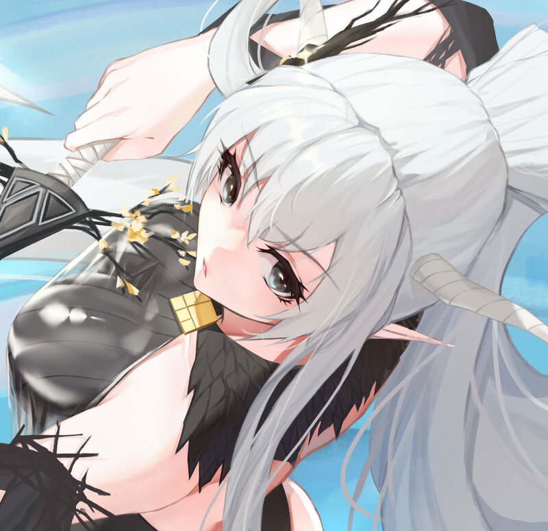 Silver-haired Anime Girl — White, Dramatic, Afternoon, Sword