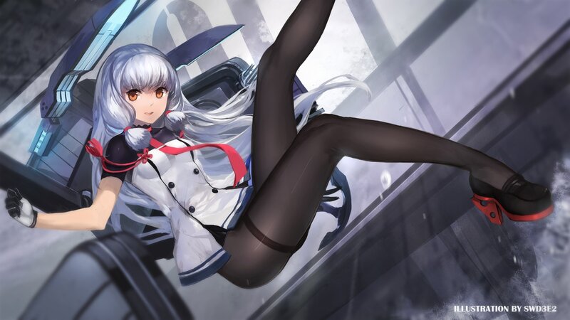 Silver-haired Anime Girl — White, Dramatic, Digital Art, Tights