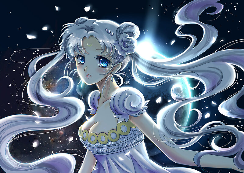 Silver-haired Anime Girl — White, Dramatic, Night, Space