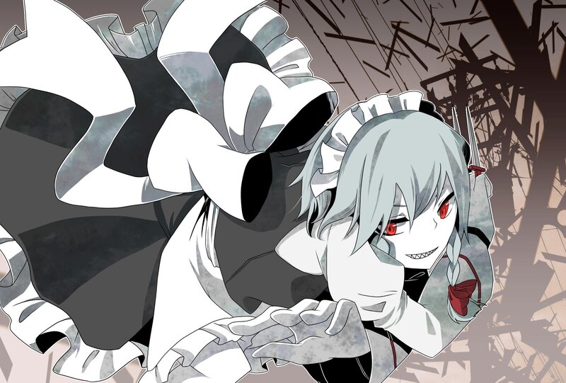 Silver-haired Anime Girl — White, Dramatic, Red Eyes, Maid Outfit