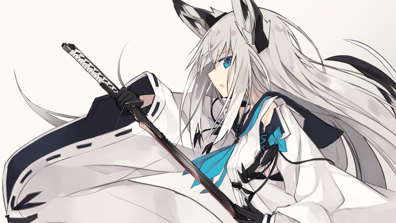 Silver-haired Anime Girl — White, Dramatic, Sword, Cat Ears