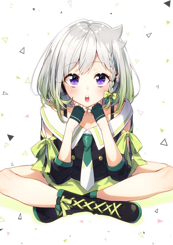 Silver-haired Anime Girl — White, Playful, School Uniform