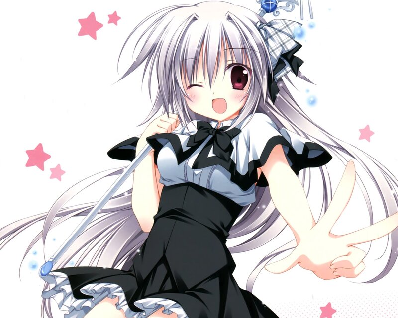 Silver-haired Anime Girl — White, Playful, Sword