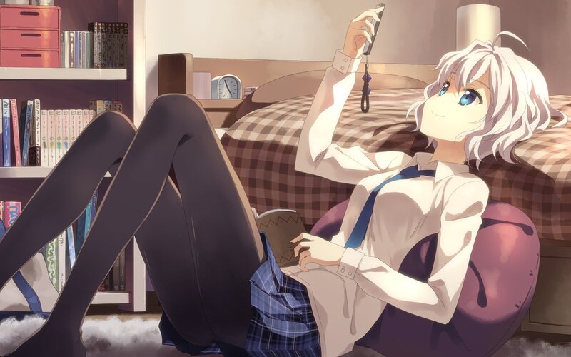 Silver-haired Anime Girl — White, Relaxed, Afternoon