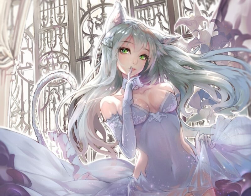 Silver-haired Anime Girl — White, Serene, Digital Art