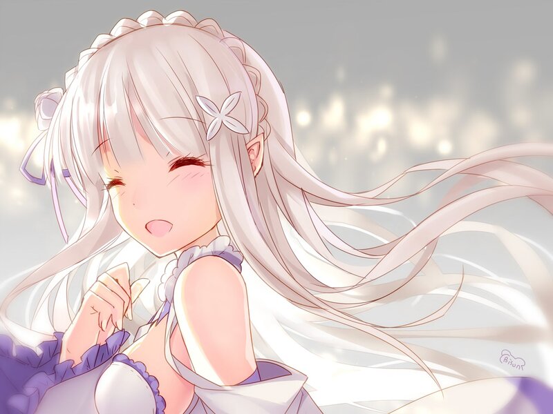 Silver-haired Anime Girl — White, Serene, Flower Hairpin