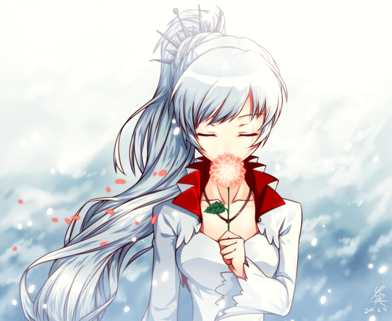 Silver-haired Anime Girl — White, Serene, Flower