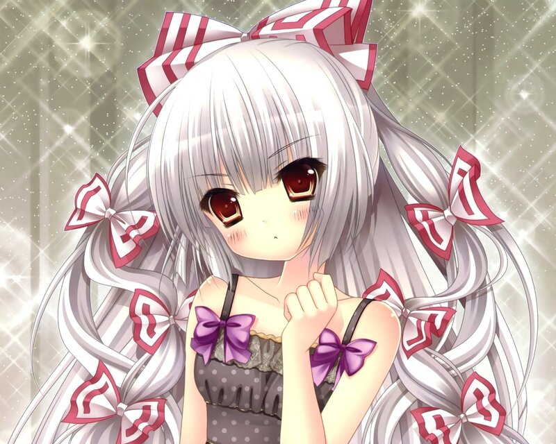 silver-haired anime girl with bows