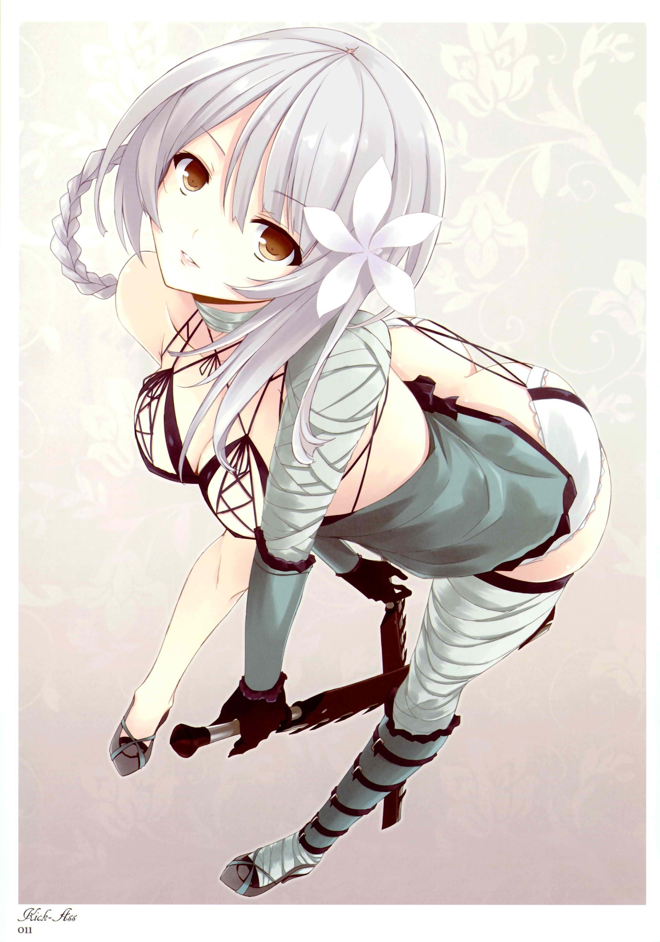 silver-haired anime girl with flower