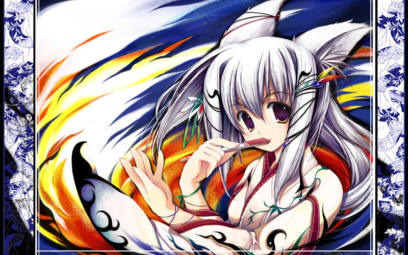 silver-haired anime girl with fox ears