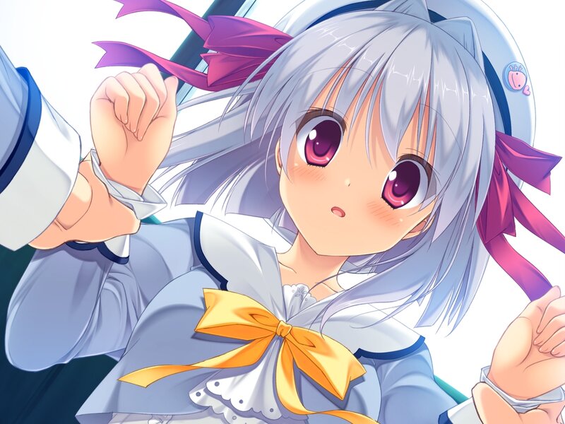 silver-haired anime girl with purple eyes