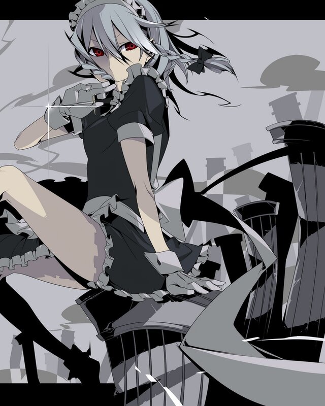 silver-haired anime girl with red eyes