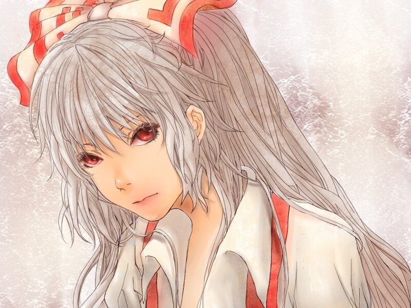 silver-haired anime girl with red eyes