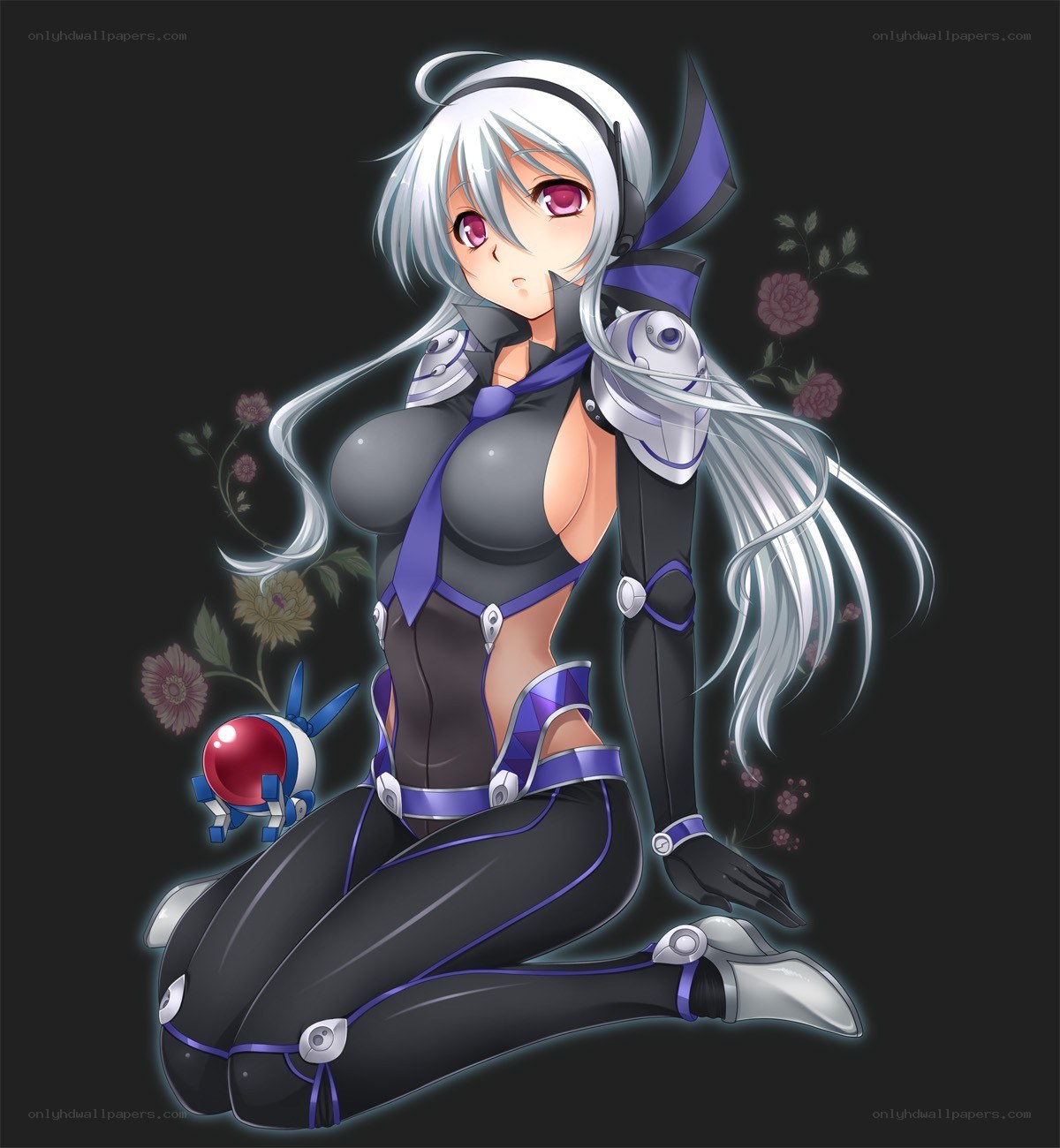 silver-haired anime girl with robot