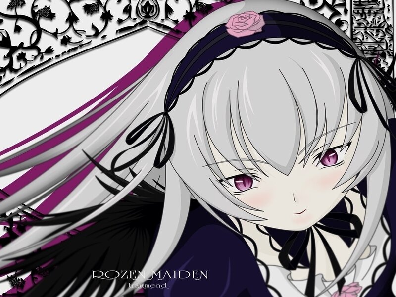 silver-haired anime girl with rose
