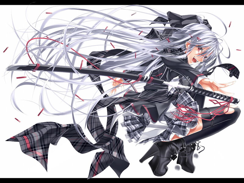 silver-haired anime girl with sword