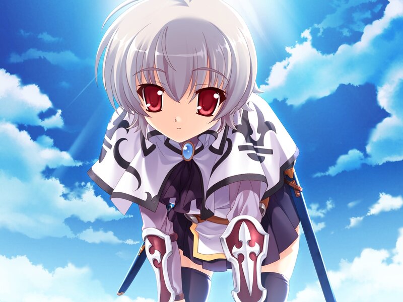 silver-haired anime girl with sword