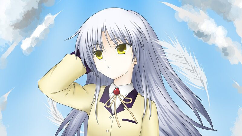 silver-haired anime girl with yellow eyes